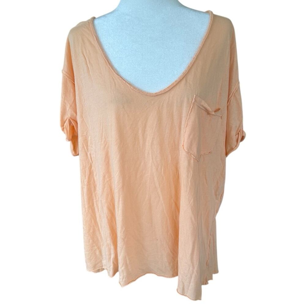 We the Free Hemp Organic Cotton Peach Raw‎ Hem Women's Top Made In USA- Medium